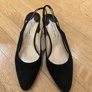 Manolo Blahnik Black Suede Slingback block heel pump 41.Equivalent to 10.5/11